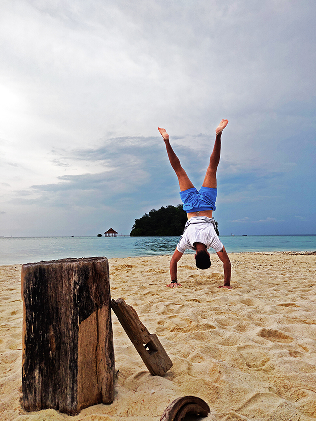 headstand on the island