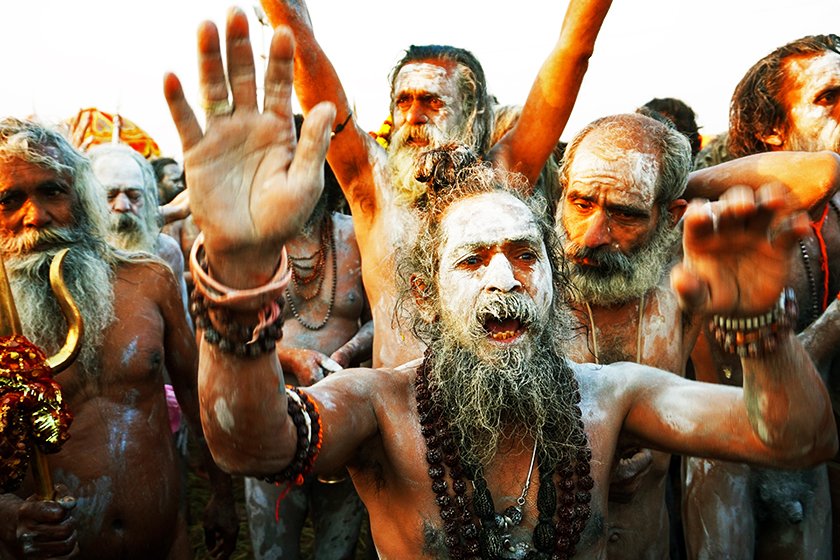 A naga baba in Kumbh Mela.