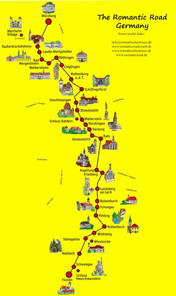 Romantic Road Germany Road Trip Itinerary   Romantic Road Map 610x1024 