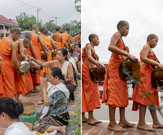 morning alms in laos