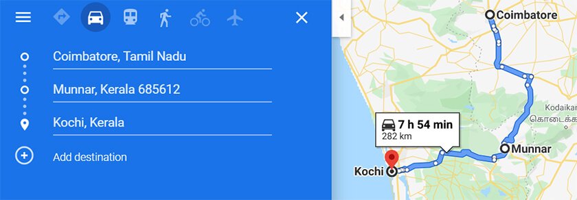 coimbatore to munnar to kochi