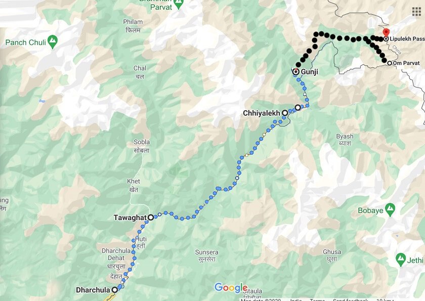 kailash mansarovar lipulekh pass map